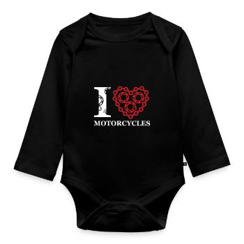 I love motorcycles chain sprocket gasoline gift - Organic Longsleeve Baby Bodysuit - black - Front