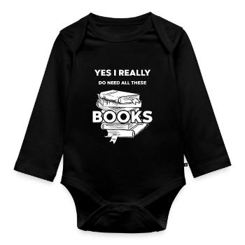 Books bookworm nerd gift - Organic Longsleeve Baby Bodysuit - black - Front