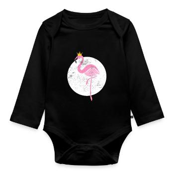 Illustration de couronne de princesse Flamingo - Body Bébé bio manches longues - noir - Devant