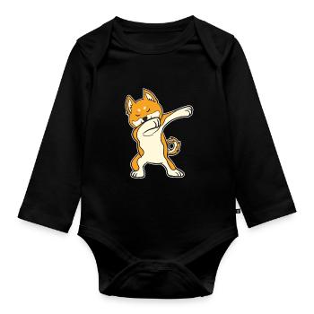 Shiba Inu Hund Dabbing Dabbin Lustig Tanz Geschenk - Baby Bio-Langarm-Body - Schwarz - Vorne