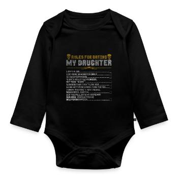 Dad Daughter Gift Rules Heart Love - Organic Longsleeve Baby Bodysuit - black - Front