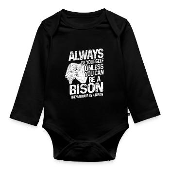 Bison Tier - Baby Bio-Langarm-Body - Schwarz - Vorne