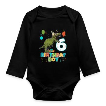 6 ans, fête d'anniversaire pour enfants, garçon, dinosaure Rex - Body Bébé bio manches longues - noir - Devant