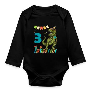 Fête de garçon d'anniversaire pour enfants de 3 ans - Body Bébé bio manches longues - noir - Devant