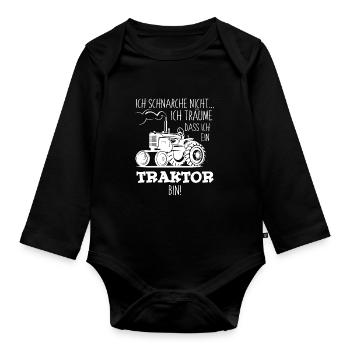 Ich schnarche nicht ich träume ich bin Traktor - Baby Bio-Langarm-Body - Schwarz - Vorne