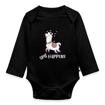 Spit happens Lama Alpaca Alpaka Llama - Baby Bio-Langarm-Body - Schwarz - Vorne