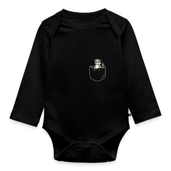 Raccoon Pocket Pocket Shirt Funny Gift - Organic Longsleeve Baby Bodysuit - black - Front