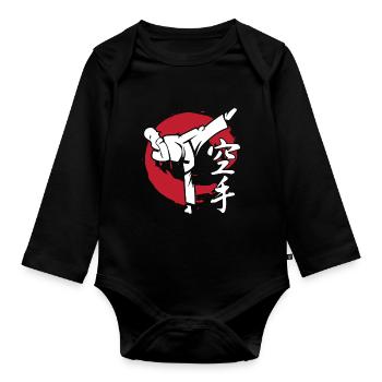 karate symbol kick sport gift - Organic Longsleeve Baby Bodysuit - black - Front