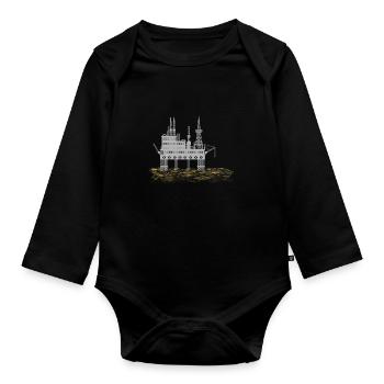 Drilling platform - oil rig - Organic Longsleeve Baby Bodysuit - black - Front