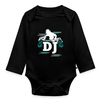 DJ DeeJay Scratch Party Schallplatten Geschenk - Baby Bio-Langarm-Body - Schwarz - Vorne