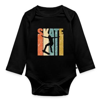 Skate skate skateur skateur rétro - Body Bébé bio manches longues - noir - Devant