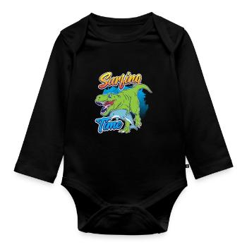 Dino Shirt for Surfer Dolphin Surfing Time - Organic Longsleeve Baby Bodysuit - black - Front