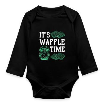 Waffle Time saying gift idea waffle - Organic Longsleeve Baby Bodysuit - black - Front