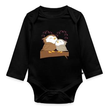 Eule - Uhu - Kauz - Eulen - Familie - Kuscheln - Baby Bio-Langarm-Body - Schwarz - Vorne