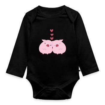 Porc - Cochon - Saint Valentin - Couple - Coeur - Body Bébé bio manches longues - noir - Devant