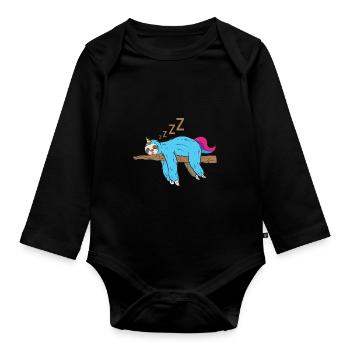 Sommeil zzzz Licorne paresseux cadeau - Body Bébé bio manches longues - noir - Devant