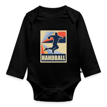 Handball ball sport retro cadeau - Body Bébé bio manches longues - noir - Devant