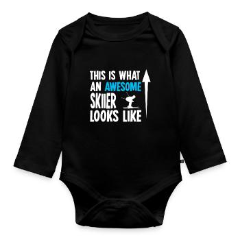 Ski skiing - Organic Longsleeve Baby Bodysuit - black - Front