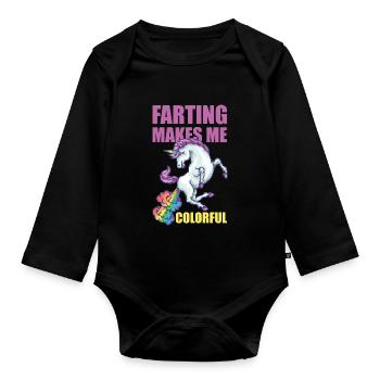 Farting Makes Me Colorful Licorne Idée de cadeau - Body Bébé bio manches longues - noir - Devant
