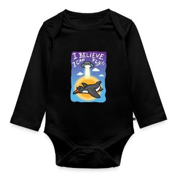 I Believe I Can Fly Pingouin Alien UFO - Body Bébé bio manches longues - noir - Devant