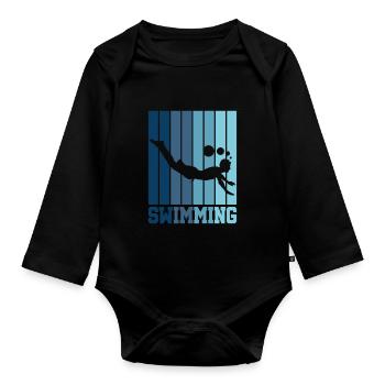 Swimming Swimmer Diving Retro Gift - Organic Longsleeve Baby Bodysuit - black - Front