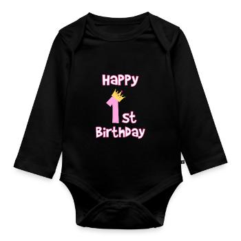 1st birthday 1 year children's birthday gift - Organic Longsleeve Baby Bodysuit - black - Front