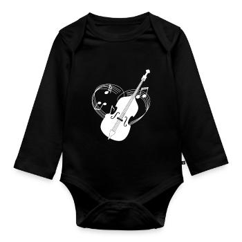 Double Bass - Double Bass - Double Bassist - Heart - Organic Longsleeve Baby Bodysuit - black - Front