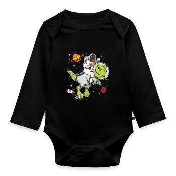 Astronaut Space Dinosaur T Rex Gift - Organic Longsleeve Baby Bodysuit - black - Front