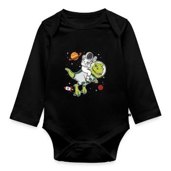 Astronaut Space Dinosaur T Rex Gift - Organic Longsleeve Baby Bodysuit - black - Front