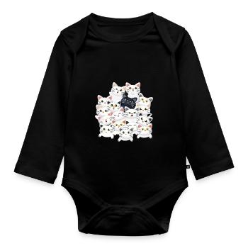 Cats in the pile - Organic Longsleeve Baby Bodysuit - black - Front