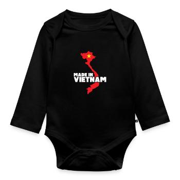 Vietnam Made in Tshirt Born My Country Soccer Flag - Organic Longsleeve Baby Bodysuit - black - Front