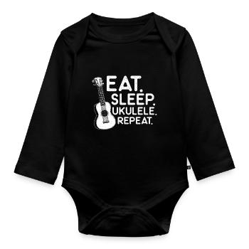 Eat Sleep Ukelele Repeat - Organic Longsleeve Baby Bodysuit - black - Front