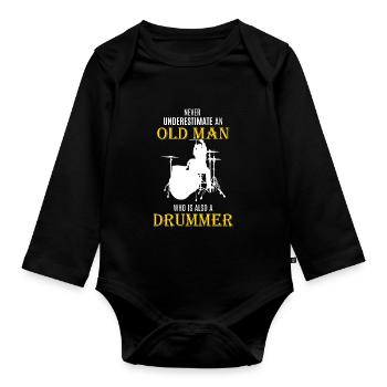 Old Man Drums - Cadeau Musicien Batteur - Body Bébé bio manches longues - noir - Devant