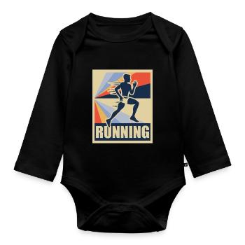 Running Retro Running Runner Sport Gift - Organic Longsleeve Baby Bodysuit - black - Front