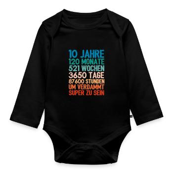 Cadeau d’anniversaire 10 ans 10 ans - Body Bébé bio manches longues - noir - Devant
