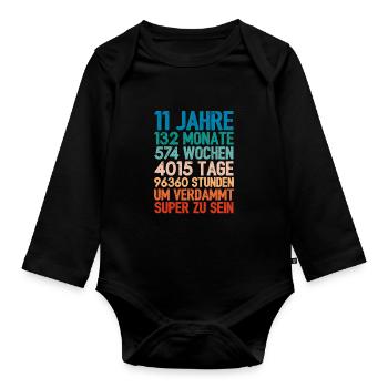 Cadeau d’anniversaire pour 11 ans 11 ans - Body Bébé bio manches longues - noir - Devant