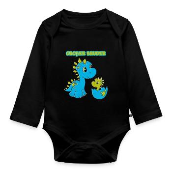 Big Brother T-Shirt Dino Dinosaur - Organic Longsleeve Baby Bodysuit - black - Front