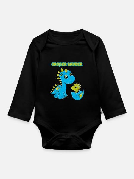 Großer Bruder T-Shirt Dino Dinosaurier - Baby Bio-Langarm-Body - Schwarz