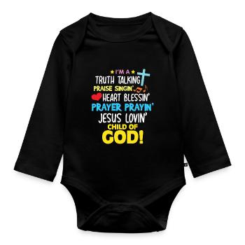 Vérité Louange Bénédiction Prière Enfant de Dieu Chrétien - Body Bébé bio manches longues - noir - Devant