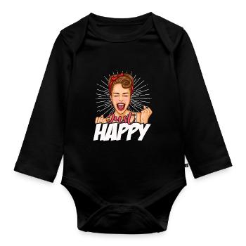 Juste heureux ménagère chanceux dessin animé - Body Bébé bio manches longues - noir - Devant