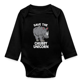 Nashorn Rhinozeros Rhino Chubby Einhorn Geschenk - Baby Bio-Langarm-Body - Schwarz - Vorne