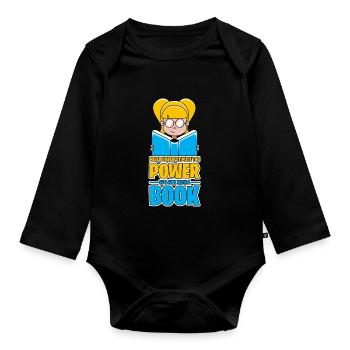 Bücher Buch Lesen Bücherwurm Mädchen Geschenk - Baby Bio-Langarm-Body - Schwarz - Vorne