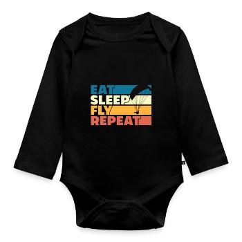 Eat Sleep Fly Repeat Retro Style - Baby Bio-Langarm-Body - Schwarz - Vorne