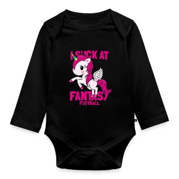I Suck At Fantasy Football Einhorn Geschenk - Baby Bio-Langarm-Body - Schwarz - Vorne