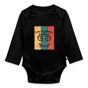 Bücher - Baby Bio-Langarm-Body - Schwarz - Vorne