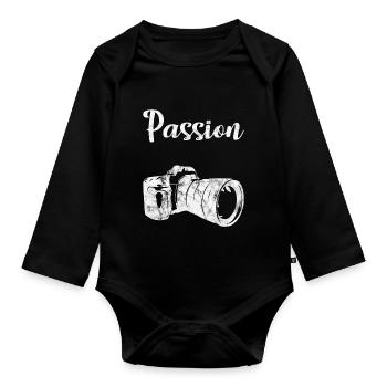 Passion of a photographer - Organic Longsleeve Baby Bodysuit - black - Front