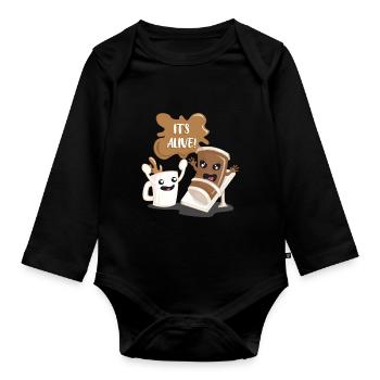 Coffee as a movie monster - Organic Longsleeve Baby Bodysuit - black - Front