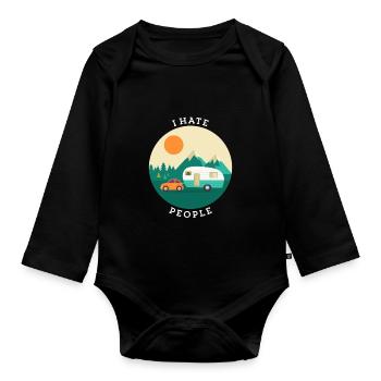 I hate people camping nature outdoor campers - Organic Longsleeve Baby Bodysuit - black - Front