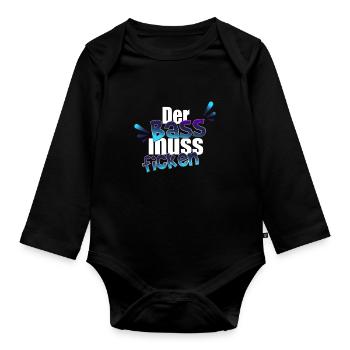 cool bass festival techno rave gift - Organic Longsleeve Baby Bodysuit - black - Front