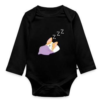 Corgi - Corgi T-Shirt - Schlafen - Morgenmuffel - Baby Bio-Langarm-Body - Schwarz - Vorne